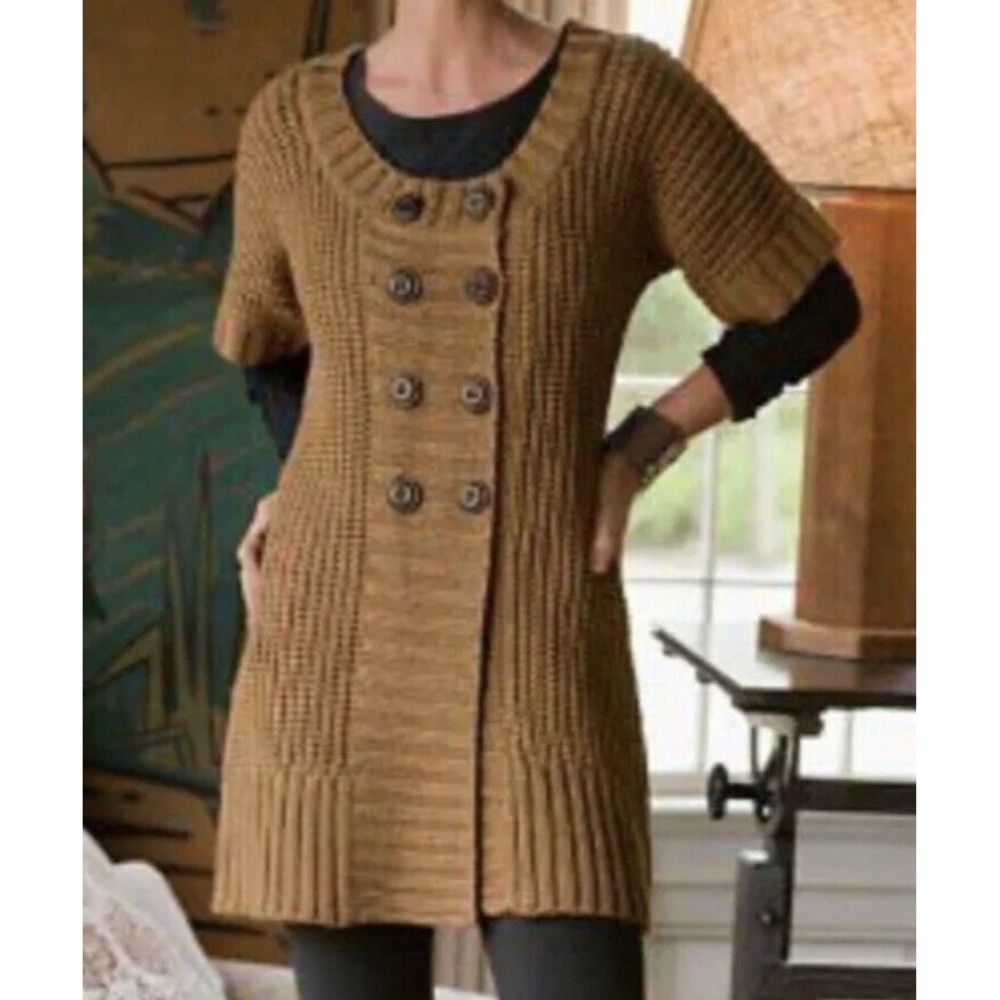 Soft Surroundings Sm City Sweater Brown Short Sleeve Tunic Blouse Style #22662